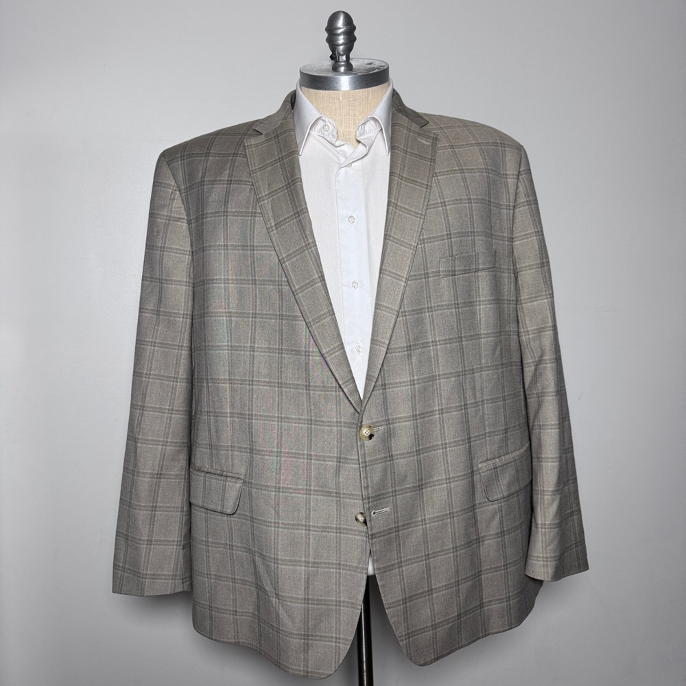 Shaquille‎ Oneal XLG Mens Plaid Blazer Jacket Beige Tan Blue Gray Size 54R